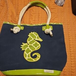 Spartina 449 Blue and Lime Seahorse Tote